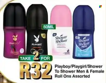 Take 'n Pay Playboy/Playgirl/Shower To Shower Men & Female Roll Ons Assorted offer