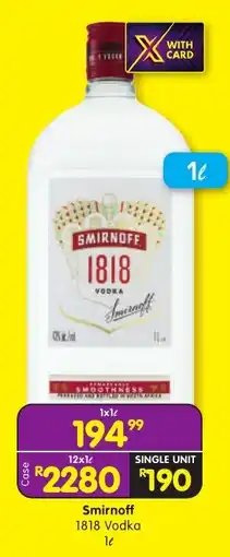 Shoprite Liquor Smirnoff 1818 Vodka offer