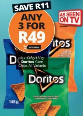Checkers Hyper Doritos Corn Chips 3 x 145g/150g offer