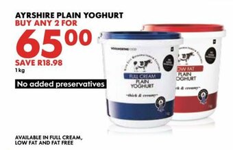 Woolworths Ayrshire Plain Yoghurt 2x1kg offer