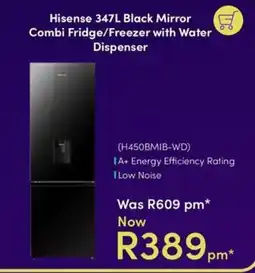 Teljoy Hisense 347L Black Mirror Combi Fridge/Freezer with Water Dispenser offer