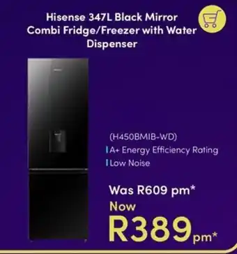Hisense 347L Black Mirror Combi Fridge/Freezer with Water Dispenser