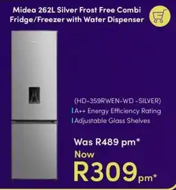 Teljoy Midea 262L Silver Frost Free Combi Fridge/Freezer with Water Dispenser offer