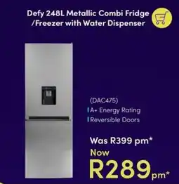 Teljoy Defy 248L Metallic Combi Fridge /Freezer with Water Dispenser offer