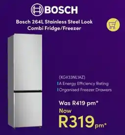 Teljoy Bosch 264L Stainless Steel Look Combi Fridge/Freezer offer
