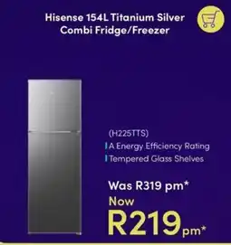 Teljoy Hisense 154L Titanium Silver Combi Fridge/Freezer offer