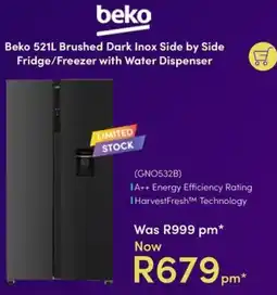 Teljoy Beko 521L Brushed Dark Inox Side by Side Fridge/Freezer with Water Dispenser offer