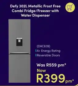 Teljoy Defy 302L Metallic Frost Free Combi Fridge/Freezer with Water Dispenser offer