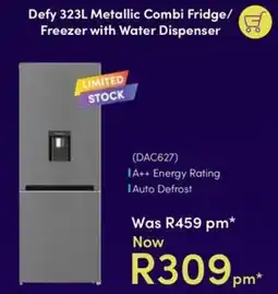 Teljoy Defy 323L Metallic Combi Fridge/Freezer with Water Dispenser offer