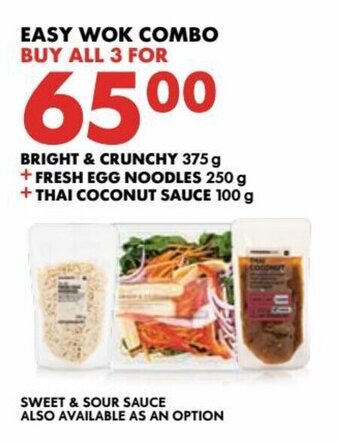 Woolworths Easy Wok Combo Bright & Crunchy 375g + Fresh Egg Noodles 250g + Thai Coconut Sauce 100g offer