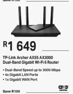 Computer Mania TP-Link Archer AX55 AX3000 Dual-Band Gigabit Wi-Fi 6 Router offer