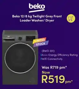 Teljoy Beko 12/8 kg Twilight Grey Front Loader Washer/ Dryer offer