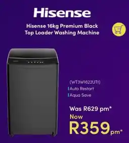 Teljoy Hisense 16kg Premium Black Top Loader Washing Machine offer