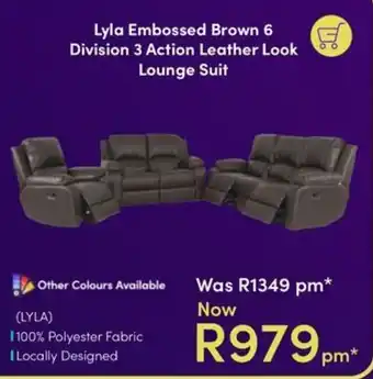 Lyla Embossed Brown 6 Division 3 Action Leather Look Lounge Suit
