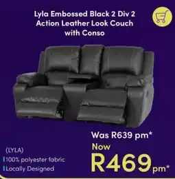 Teljoy Lyla Embossed Black 2 Div 2 Action Leather Look Couch with Conso offer