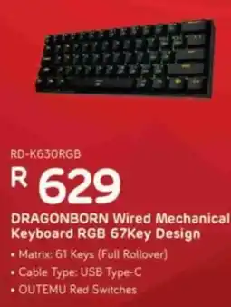 Computer Mania DRAGONBORN Wired Mechanical Keyboard RGB 67Key Design offer