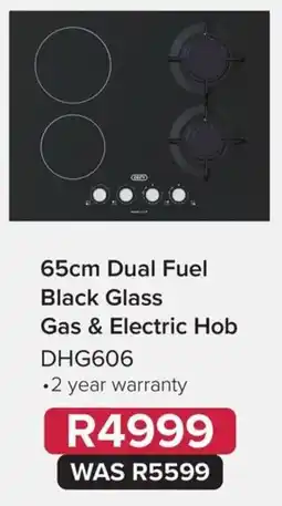 Kloppers 65cm Dual Fuel Black Glass Gas & Electric Hob DHG606 offer