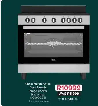 90cm Multifunction Gas | Electric Range Cooker Black/Inox DEFY