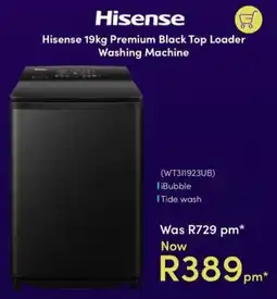 Teljoy Hisense 19kg Premium Black Top Loader Washing Machine offer