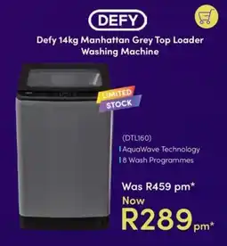 Teljoy Defy 14kg Manhattan Grey Top Loader Washing Machine offer