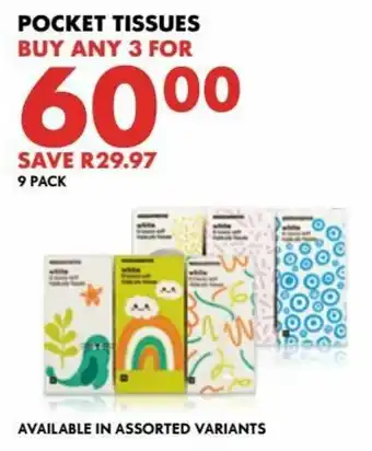 Woolworths Pocket Tissues 3x9 pack offer