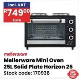 Africa Cash and Carry Mellerware Mini Oven 25L Solid Plate Horizon 25 offer