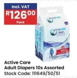 Africa Cash and Carry Active Care Adult Diapers 10s Assorted offer