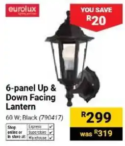 Builders Warehouse eurolux 6-panel Up & Down Facing Lantern offer
