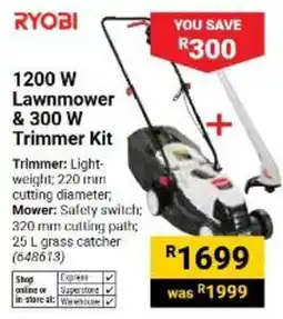 Builders Warehouse RYOBI 1200 W Lawnmower & 300 W Trimmer Kit offer