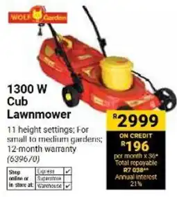 Builders Warehouse WOLF Garden 1300 W Cub Lawnmower offer