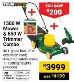 Builders Warehouse Trim Tech 1500 W Mower & 650 W Trimmer Combo offer