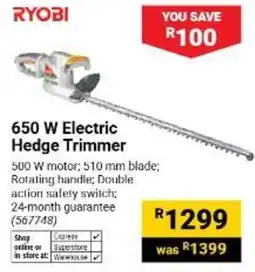 Builders Warehouse RYOBI 650 W Electric Hedge Trimmer offer
