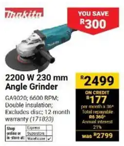 Builders Warehouse Makita 2200 W 230 mm Angle Grinder offer