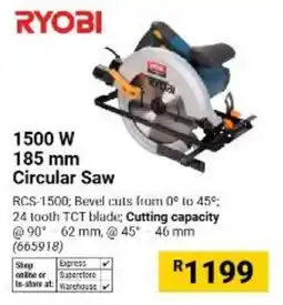 Builders Warehouse RYOBI 1500 W 185 mm Circular Saw offer