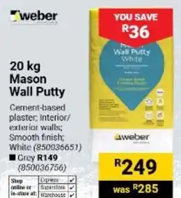 Builders Warehouse Weber Mason Wall Putty White offer
