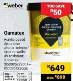 Builders Warehouse Gamatex acrylic finishing plaster offer