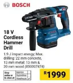 Builders Warehouse BOSCH 18 V Cordless Hammer Drill offer
