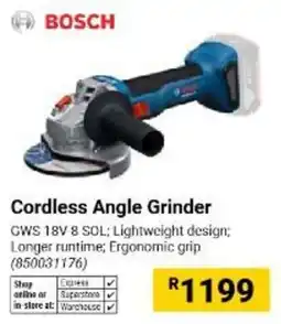 Builders Warehouse BOSCH Cordless Angle Grinder offer