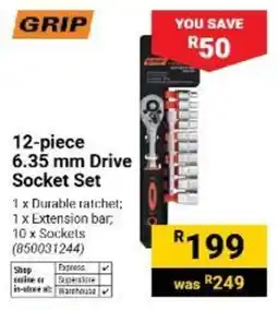 Builders Warehouse GRIP 12-piece 6.35 mm Drive Socket Set offer