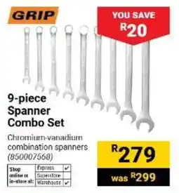 Builders Warehouse GRIP 9-piece Spanner Combo Set offer