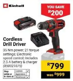Builders Warehouse Einhell Cordless Drill Driver offer