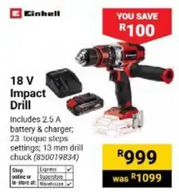 Builders Warehouse Einhell 18 V Impact Drill offer