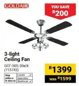 Builders Warehouse GOLDAIR 3-light Ceiling Fan offer