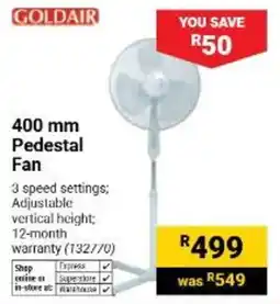 Builders Warehouse GOLDAIR 400 mm Pedestal Fan offer