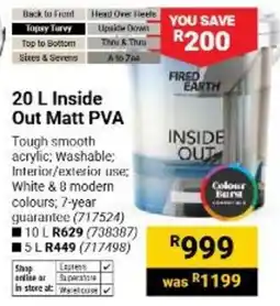 Builders Warehouse 20 L Inside Out Matt PVA offer