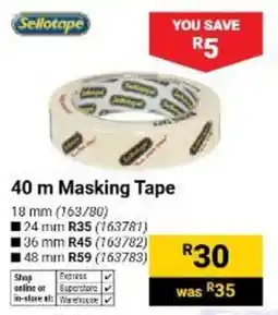 Builders Warehouse Sellotape 40 m Masking Tape offer