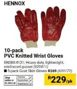 Builders Warehouse HENNOX PVC Knitted Wrist Gloves offer