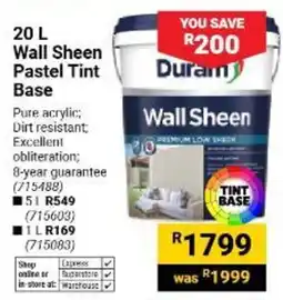 Builders Warehouse Duram Wall Sheen Pastel Tint Base offer