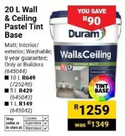 Builders Warehouse Duram Wall&Ceiling Pastel Tint Base offer
