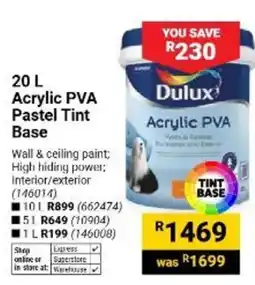 Builders Warehouse Dulux Acrylic PVA Pastel Tint Base offer